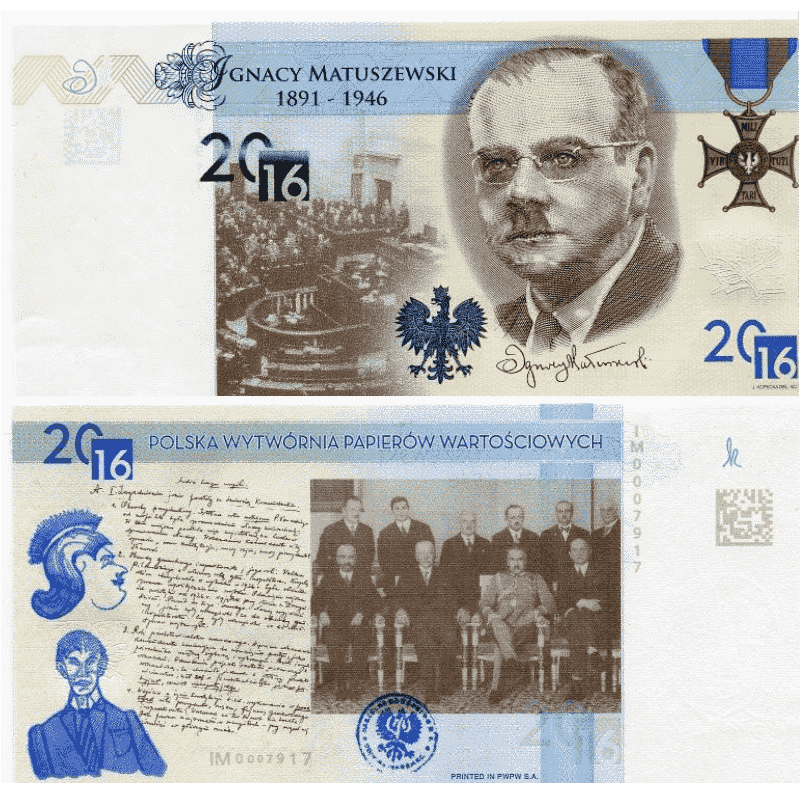 Ignacy Matuszewski - banknot testowy PWPW