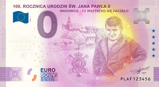 0 Euro - 100 Rocznica Urodzin Jana Pawła II - Wadowice - Polska - 2020