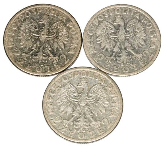 Zestaw 2 złote 1932 1933 1934 II RP Warszawa 3 sztuki